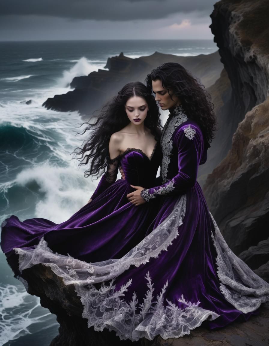 A captivating Gothic beauty, her eyes sparkling with joy as ...