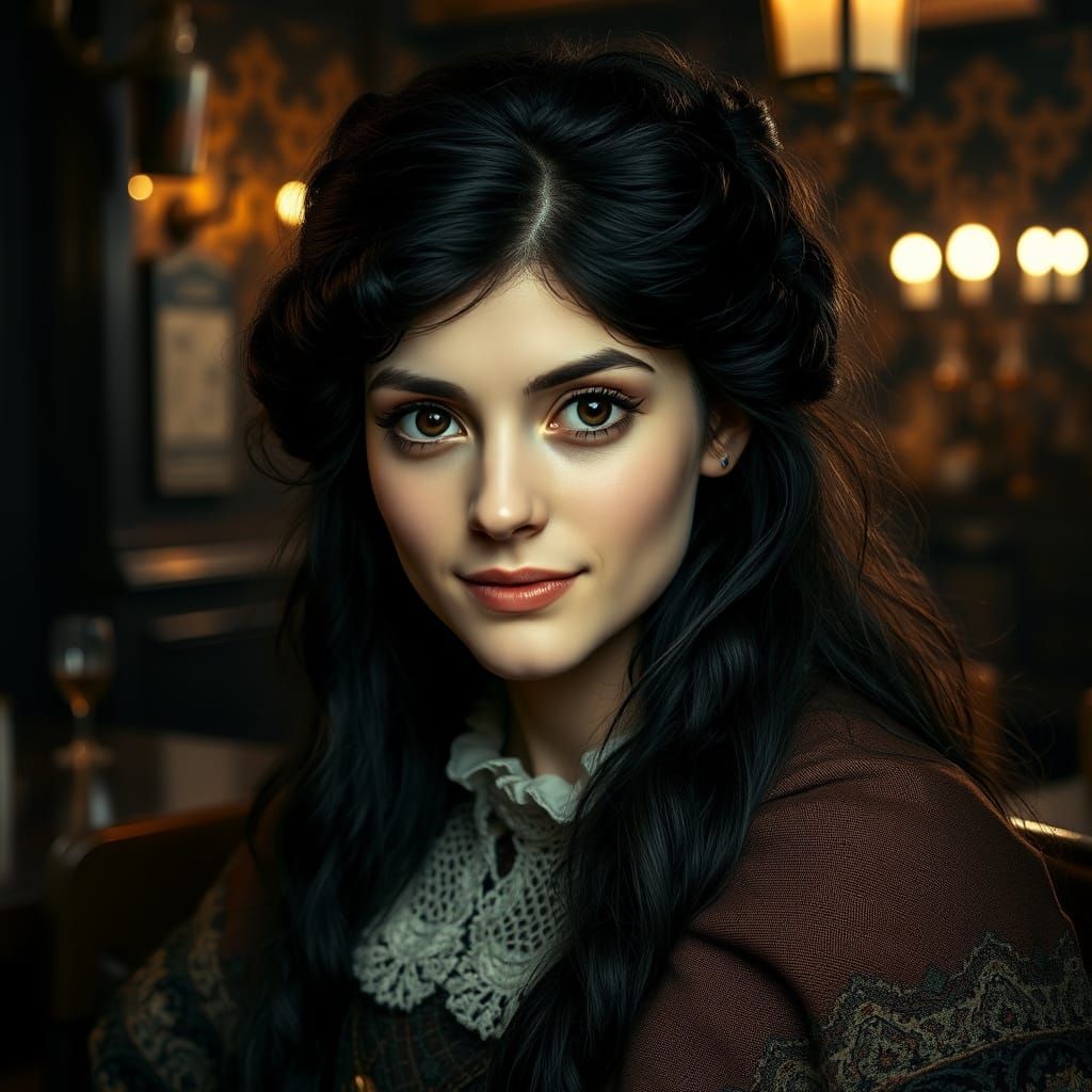 Victorian Woman in Dim Tavern Portrait