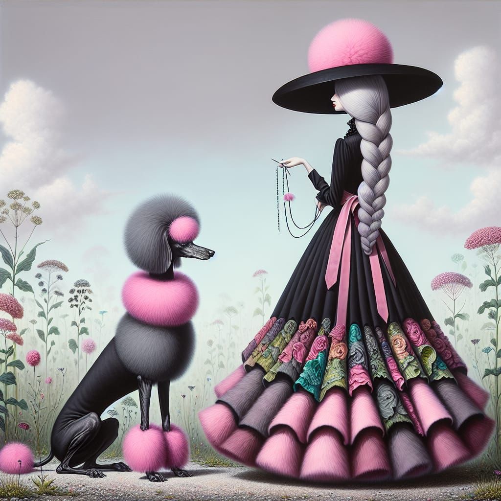 Modern Surrealist Painting of a Whimsical Female Figure in a...
