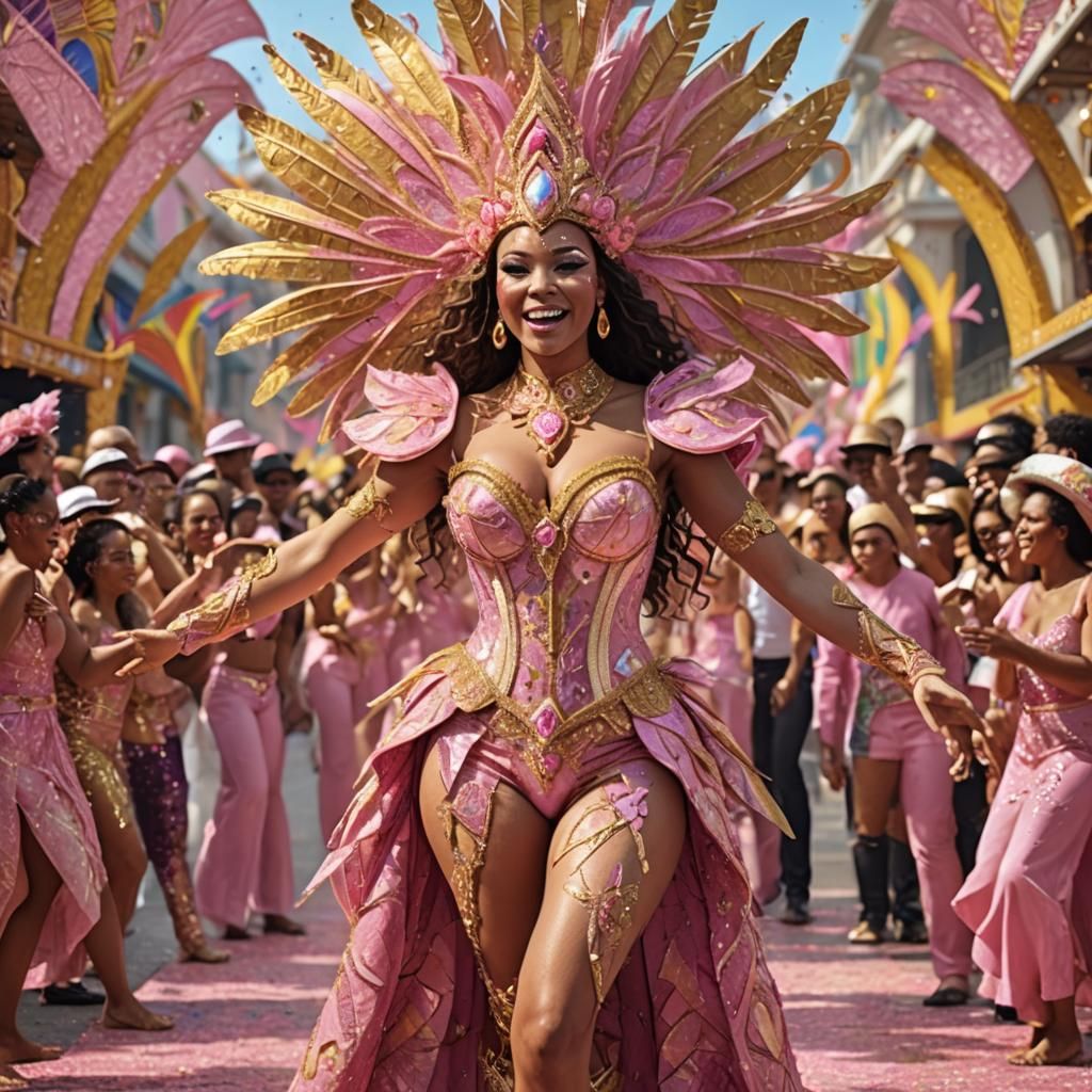 Rio Carnival Beauty in Pink and Gold: Photorealistic Renderi...