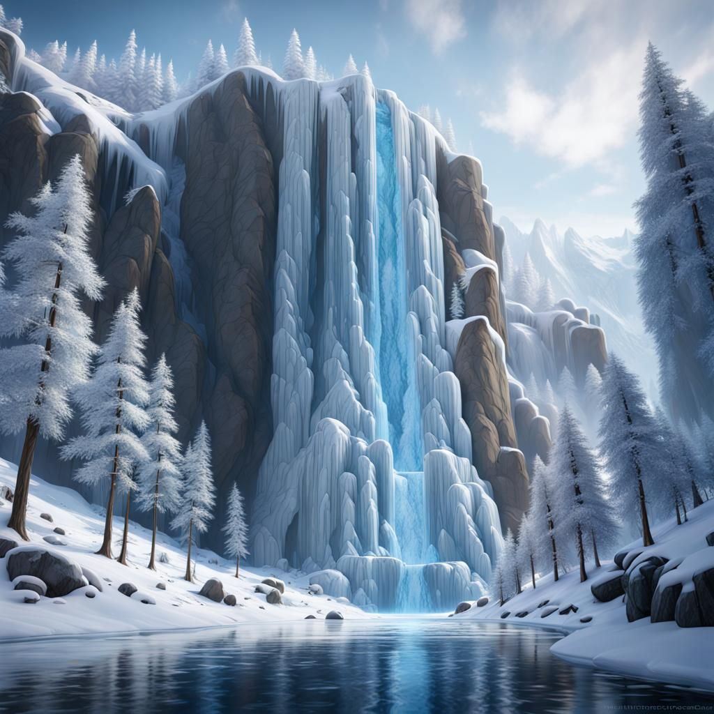 Frozen Waterfall: Fantasy Concept Art in 8K