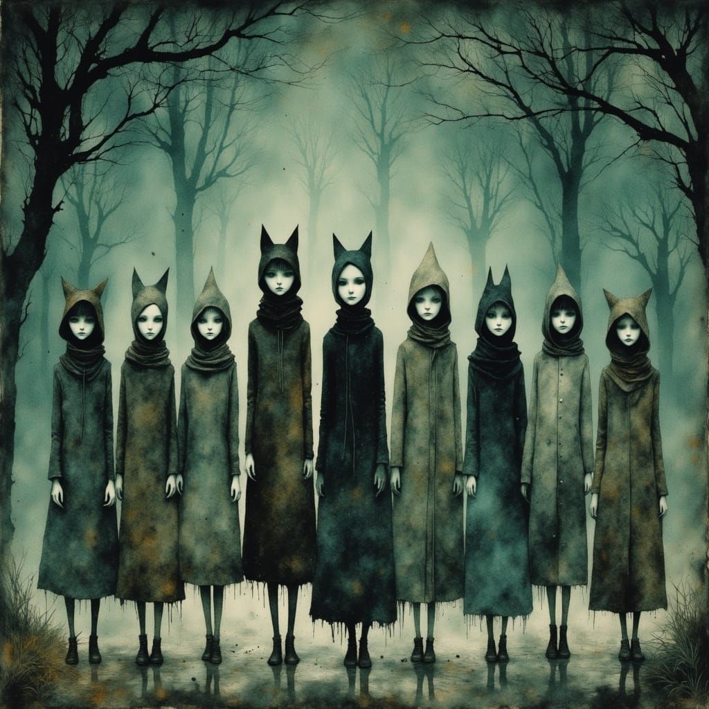 Fantasy Landscape with Ethereal Lighting and Young Women