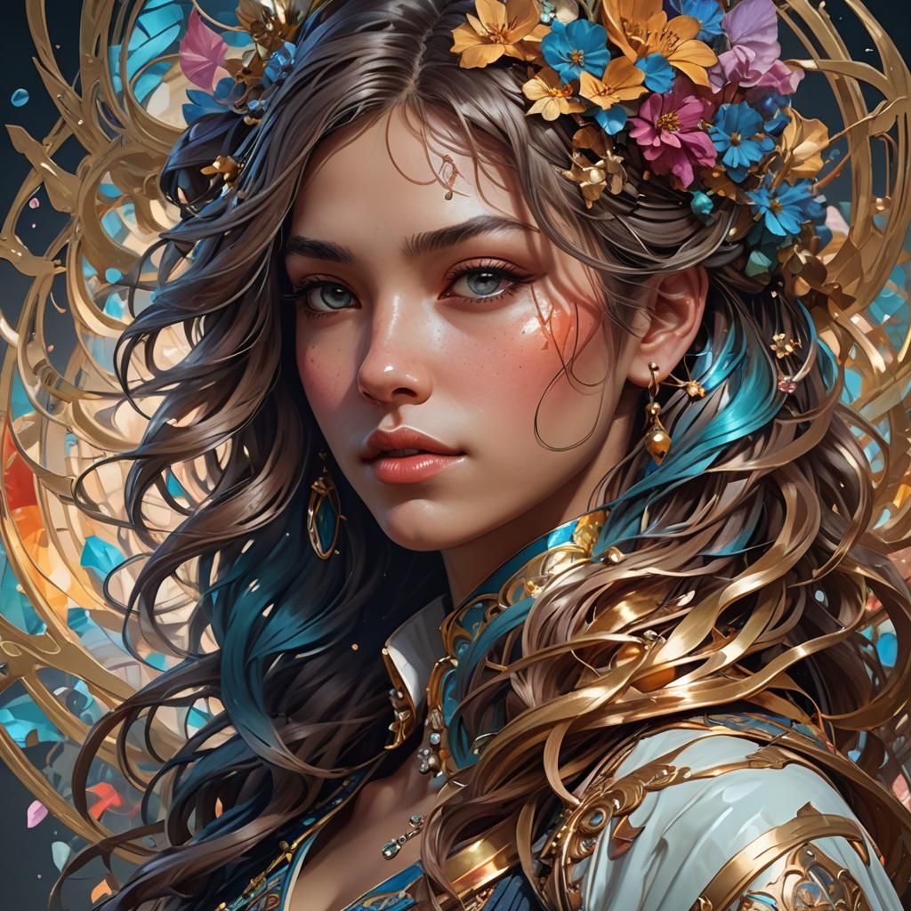 Unique Portrait in Hyperdetailed Art Nouveau Style