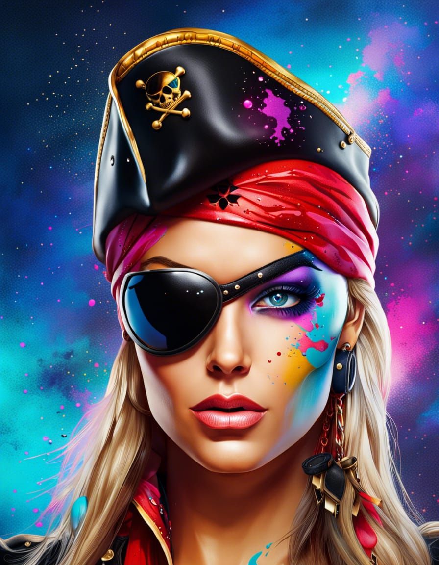 Beautiful Female Pirate in Graffiti Art Style