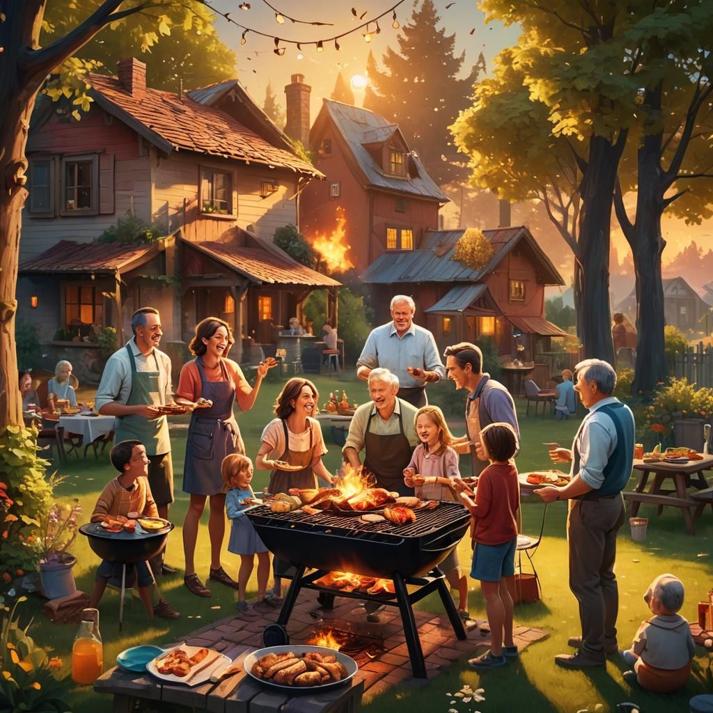 Family Barbecue: Joyful Digital Matte Painting