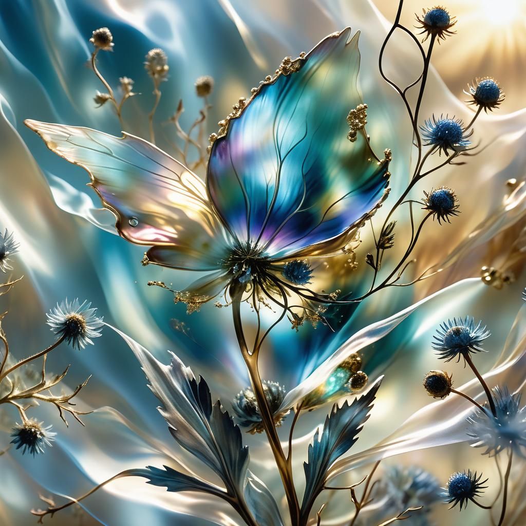 Surreal Pearlescent Figure Flies Over Alien World