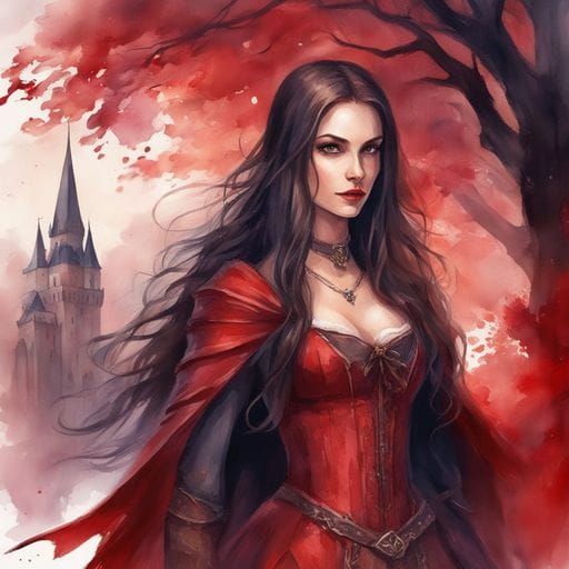 Bloody Medieval Lady Portrait in Watercolor Style