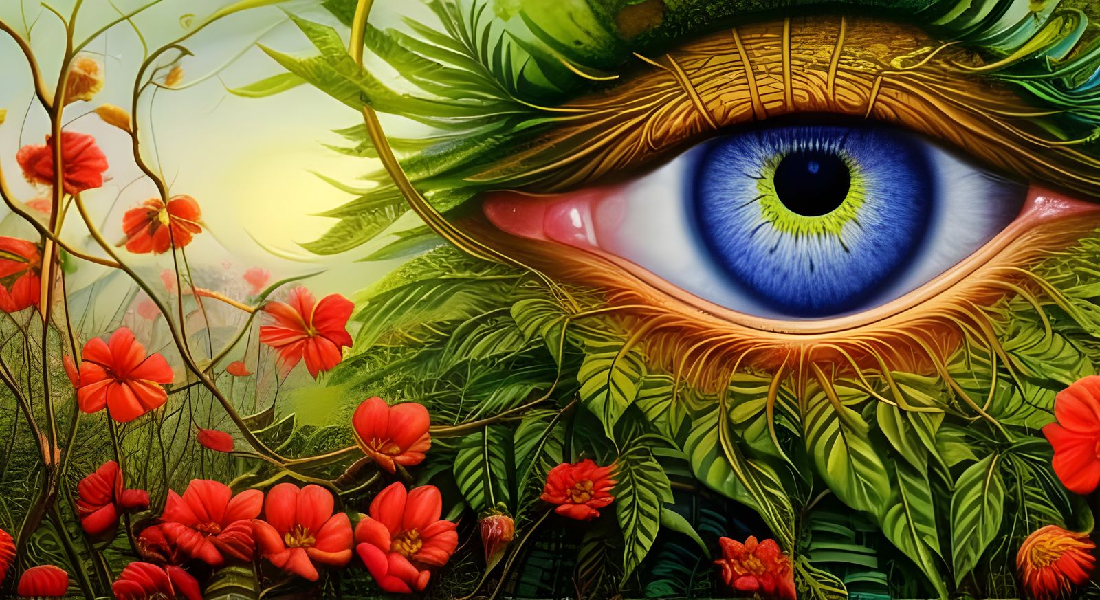 Surreal Cat Eye with Natural Elements