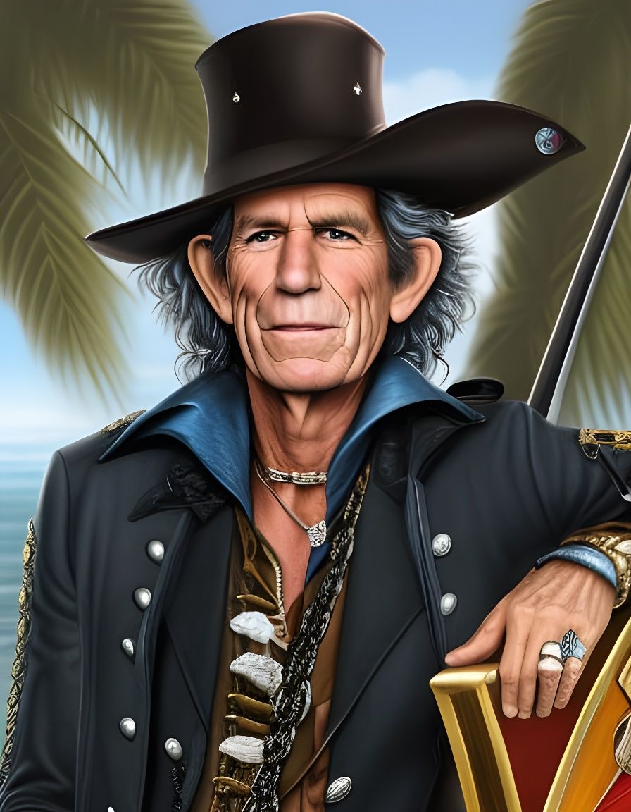 Portrait of Keith Richards as pirate William Turner from disney movie "Pirates of the Caribbean". Intricate _details. E...