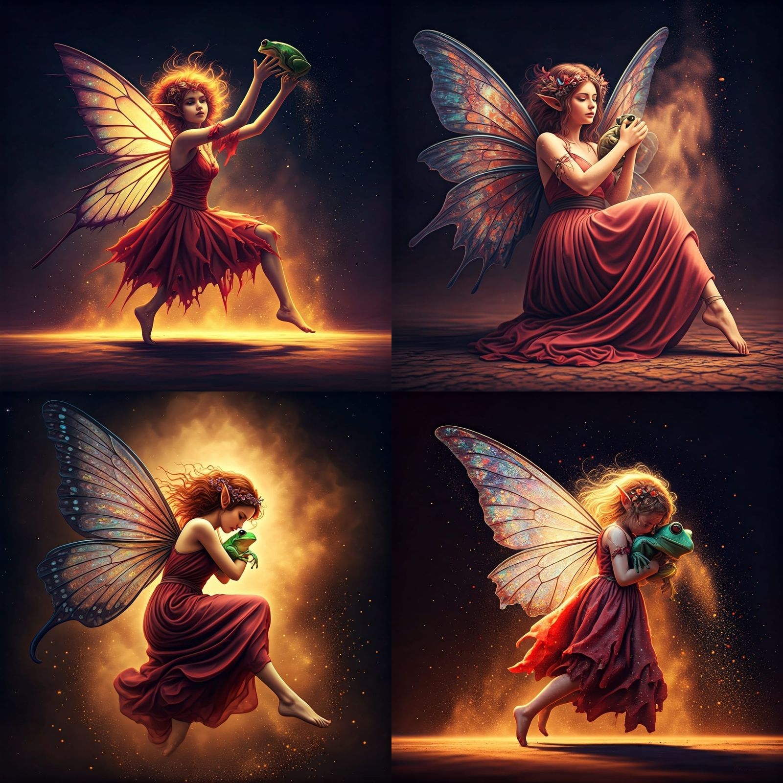 Pixie Falling with Frog, Holographic Cosmic Illustration