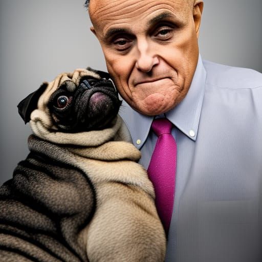 Rudy Giuliani Affectionately Kisses a Pug in Portrait