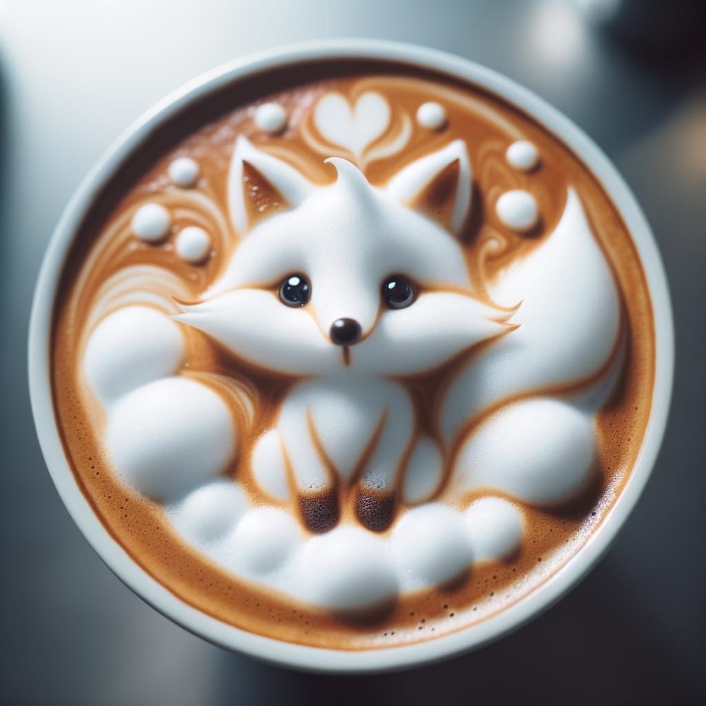 Cappuccino Art: Milk Foam Fox Walks on Coffee
