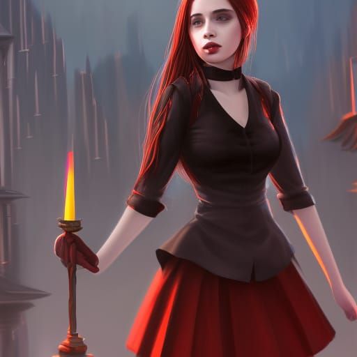 School Uniform: Red Blouse and Black Skirt