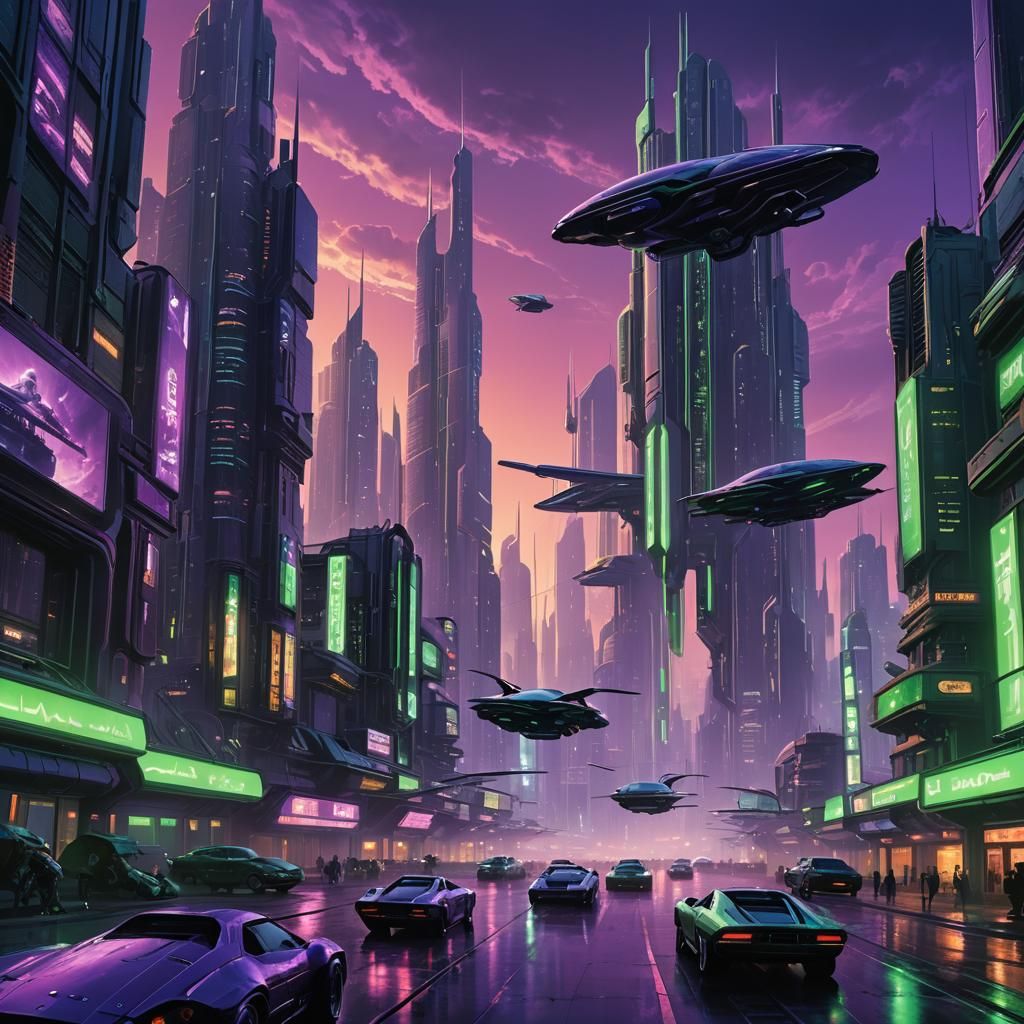 Futuristic Cityscape with Flying Cars in Sci-Fi Art
