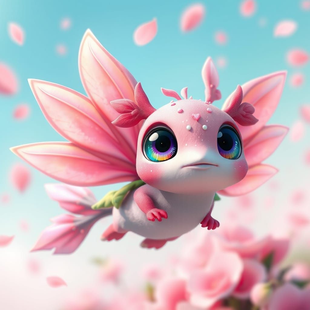 Floral Winged Creature Soaring in Pastel 3D World