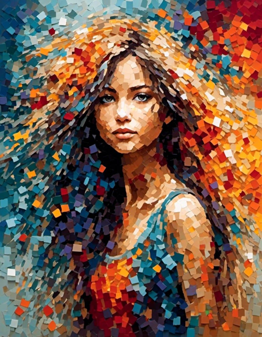 Pixel-Gami Girl in Impressionist Style