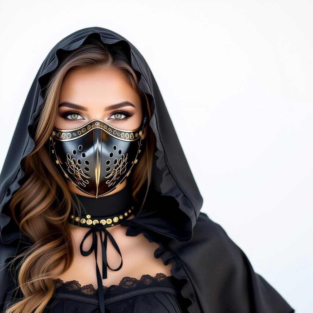 Beautiful Woman Wearing an Intricate Iron Mask