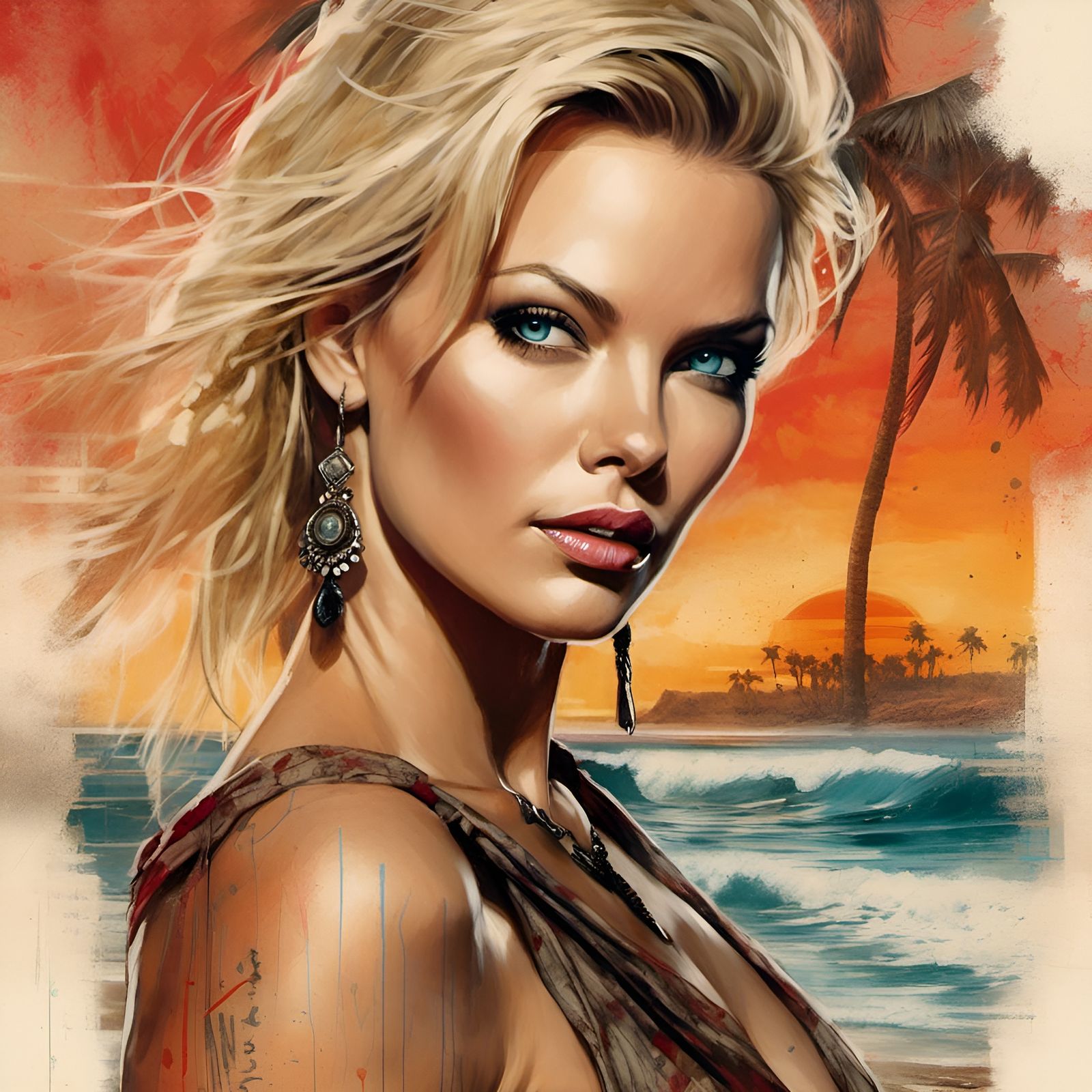 Dreamlike Grunge Poster of Charlize Theron and Jeri Ryan