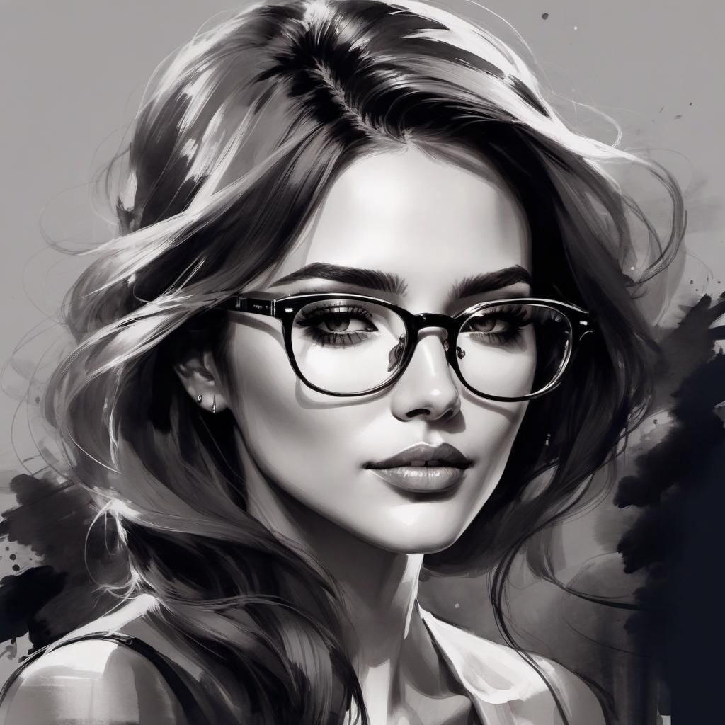 Gorgeous Woman with Glasses: Ink Sketch Portrait