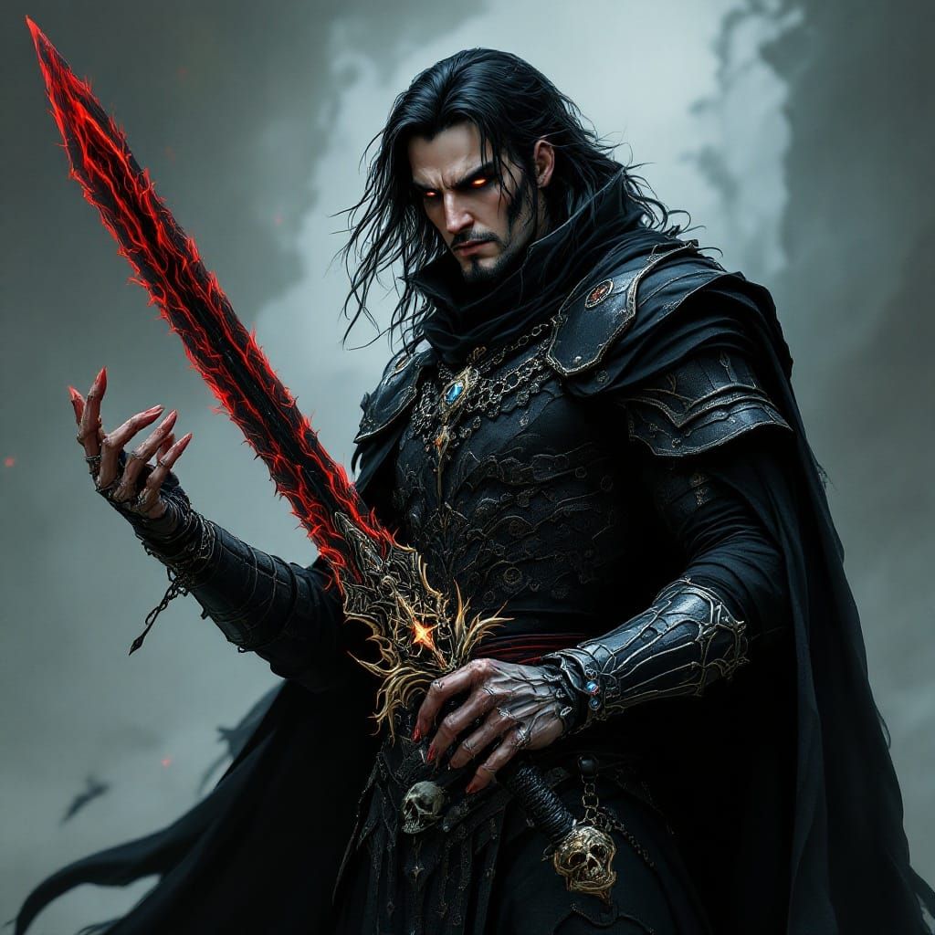 Dark Assassin with Jeweled Dagger and Skeletal Sword