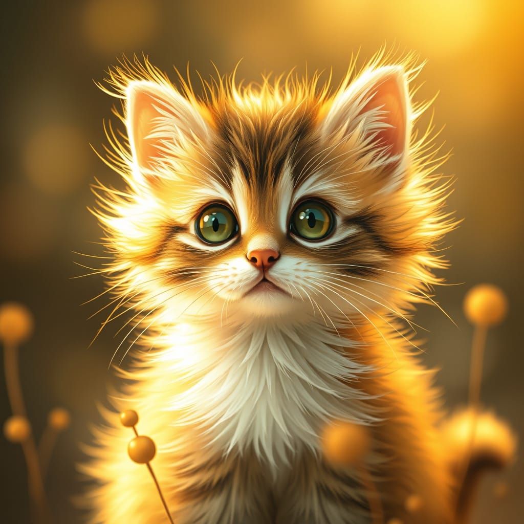Whimsical Cat in Warm, Golden Lighting