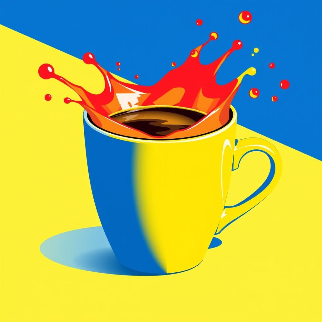 Bold Pop Art Coffee Cup in Vibrant Screen Print Style