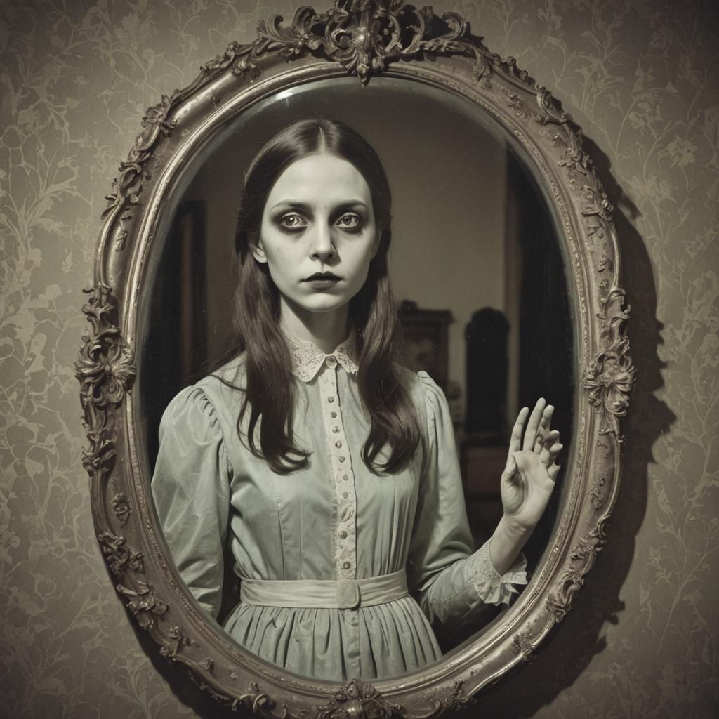 Spooky Girl Apparition in a Mirror