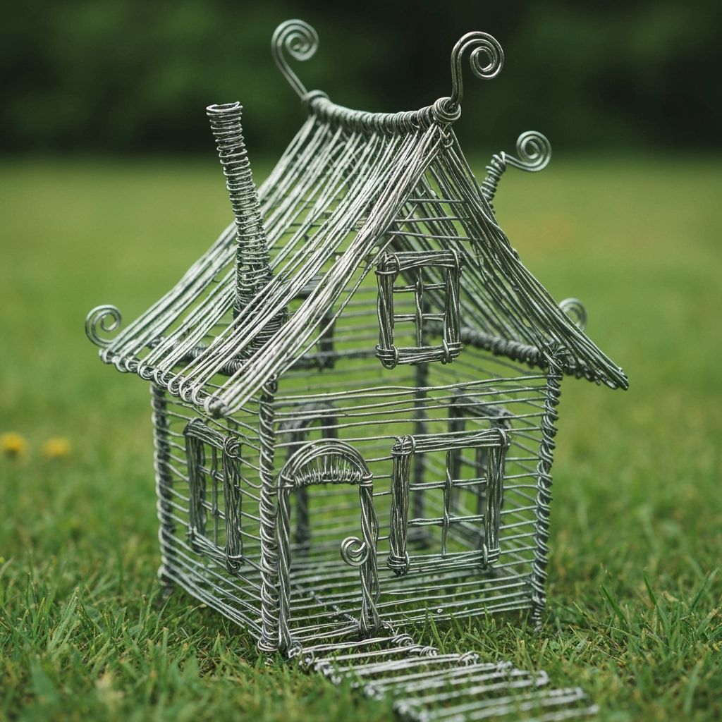 Wire House Sculpture in a Lush Meadow