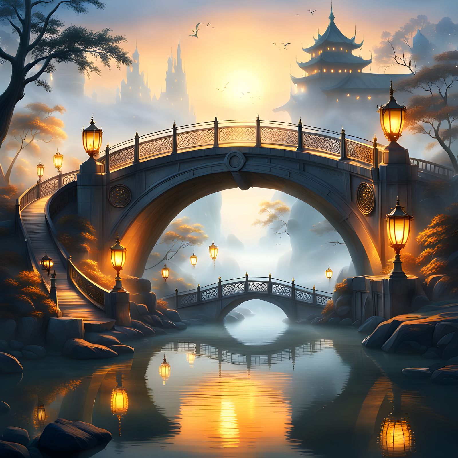 Bridge of Hopes and Dreams in Golden Light
