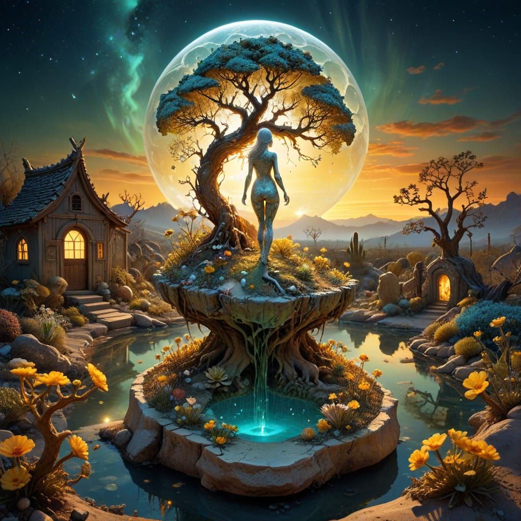 Surreal Scene within a Glowing Crystalline Geode in Victoria...