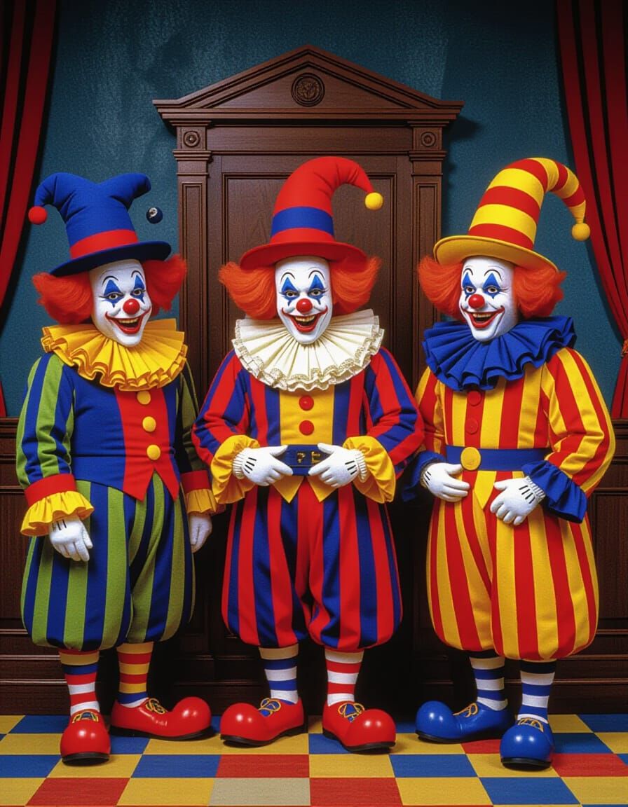 Clown Judges and Lawyers in Circus Courtroom