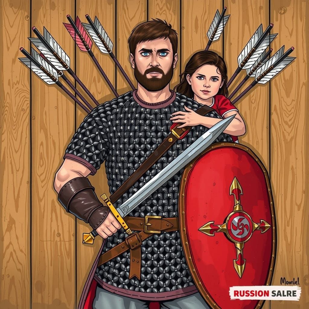 Heroic Russian Warrior in Comic Book Style
