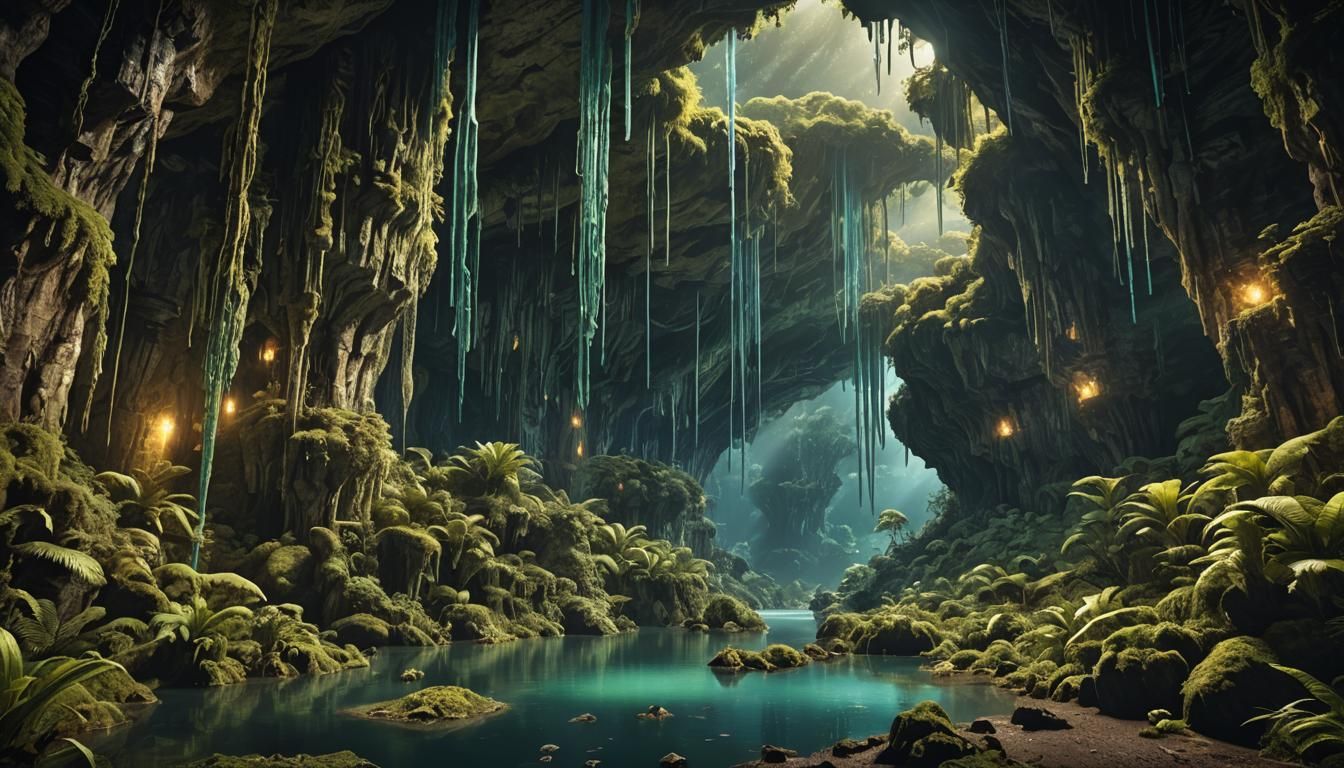 Waitomo Glowworm Caves: A Fantasy Concept Art