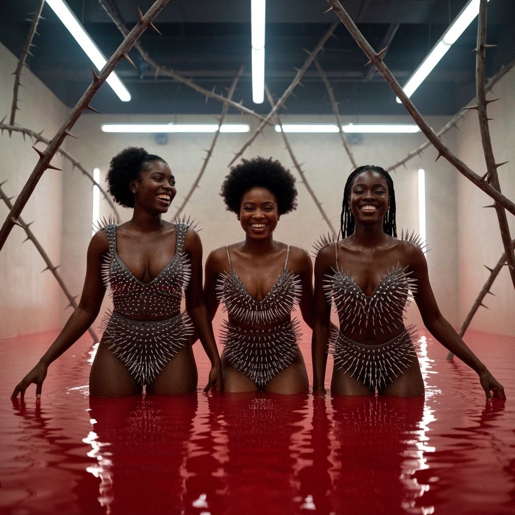 Smiling Women in Thorny, Red-Lit Submersion