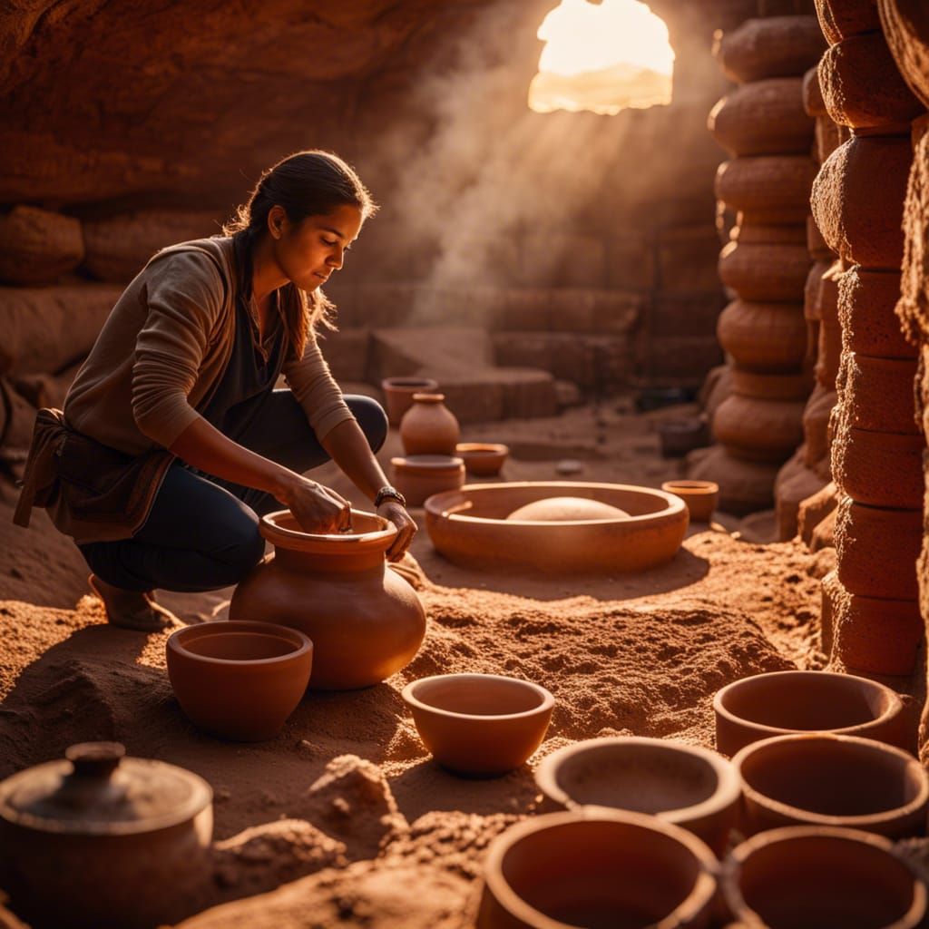 Archaeologist Excavating Pottery at Ancient Dig Site