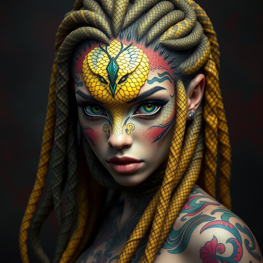 Seductive Snake Woman in Dark Fantasy Style