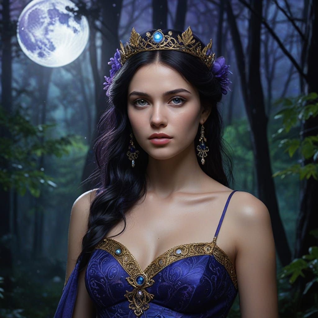 Aphrodite in Moonlit Forest: Fantasy Concept Art