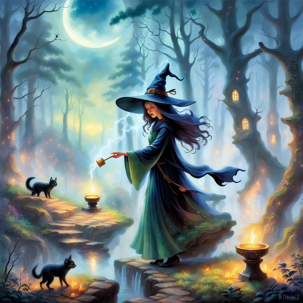 Ethereal Witch Ritual in Misty Forest