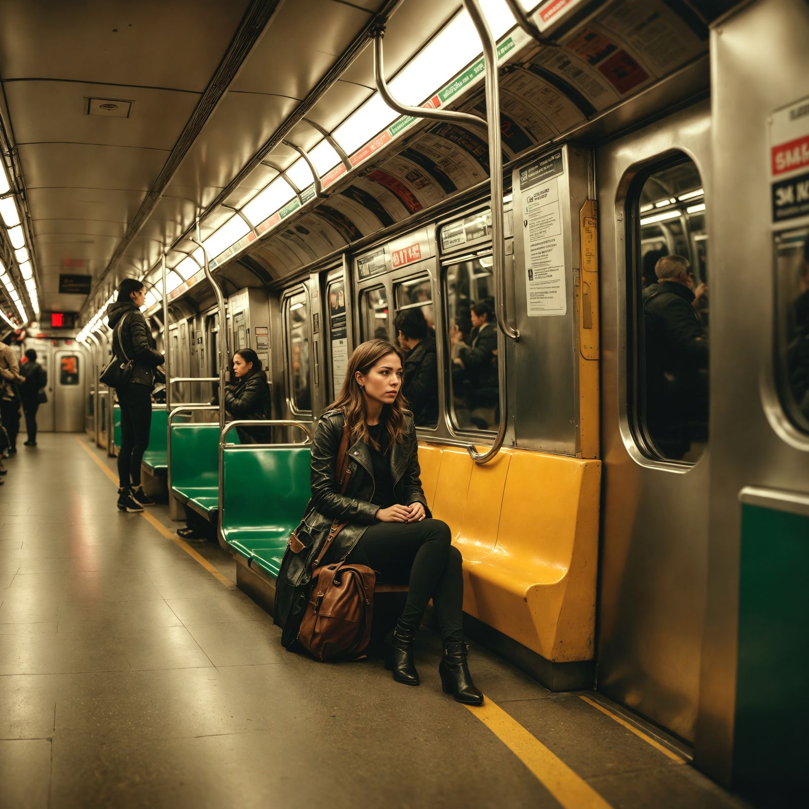 Hyperrealistic Woman on Subway Train