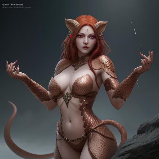 Red-Haired Lamia with Golden Eyes: Fantasy Art