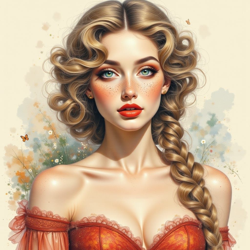 Elegant Woman with Braided Hair in Flowing Gown