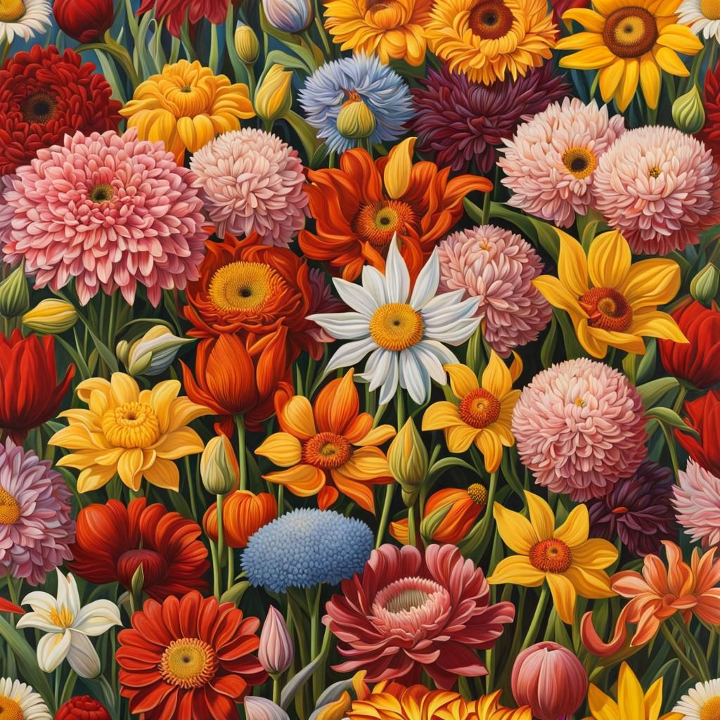 Hyperdetailed Field of Flowers in Vivid Style