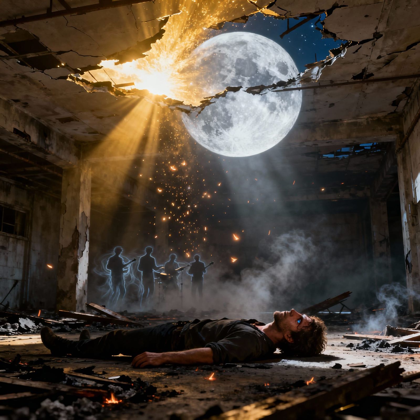 Moonlight and Sunlight Clash in Ruined Basement
