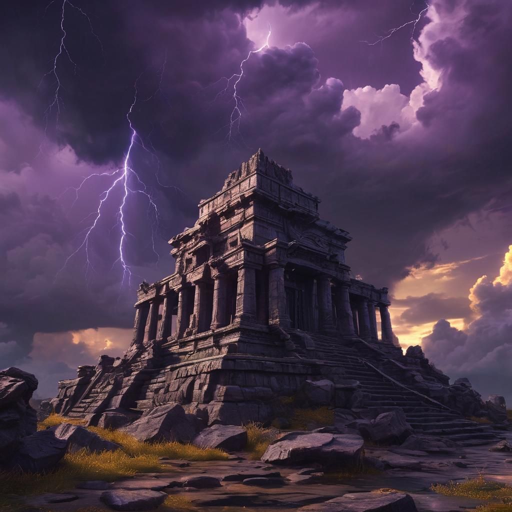 Ancient Temple on Stormy Island in Dark Fantasy Art