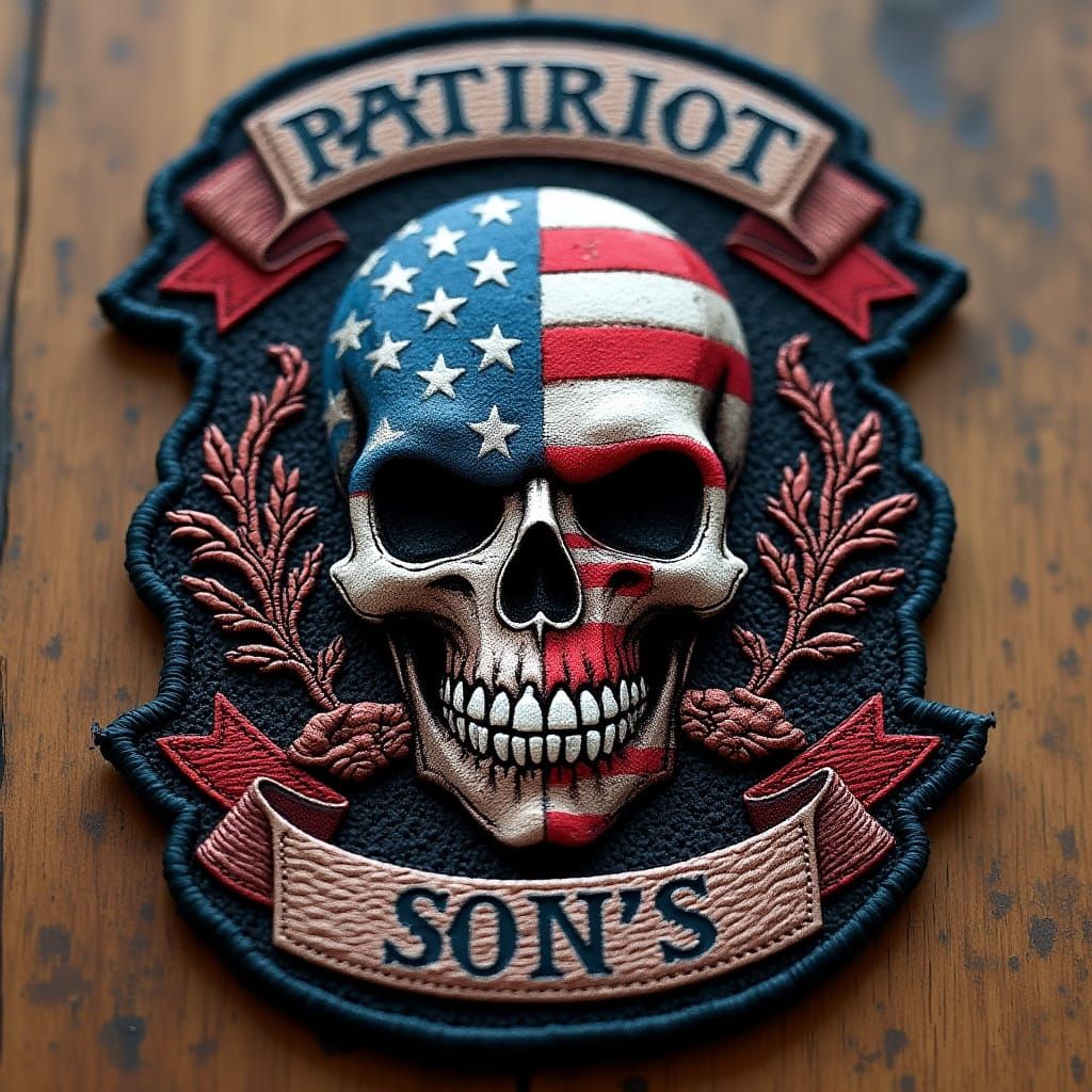 Patriotic MC Patch with Skull and American Flag