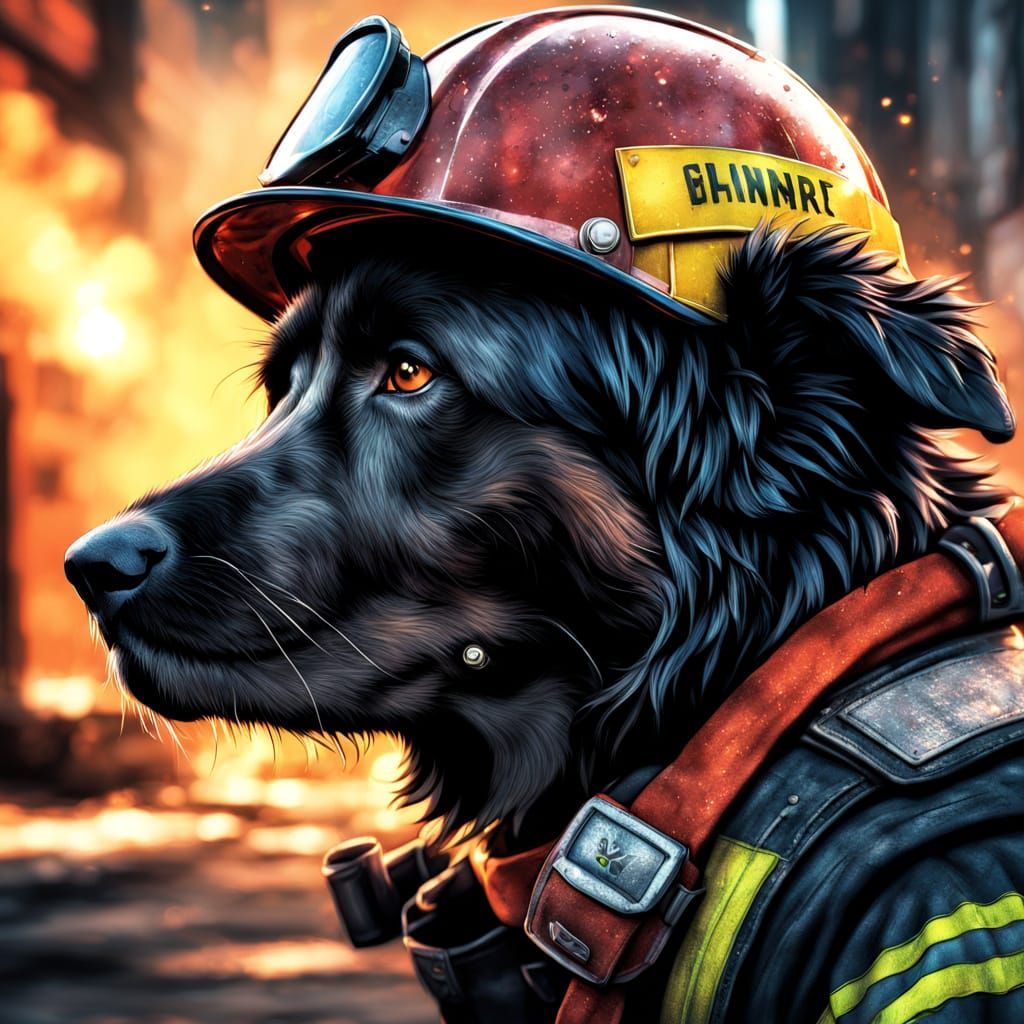 Firefighter and Dog in Comic Book Style