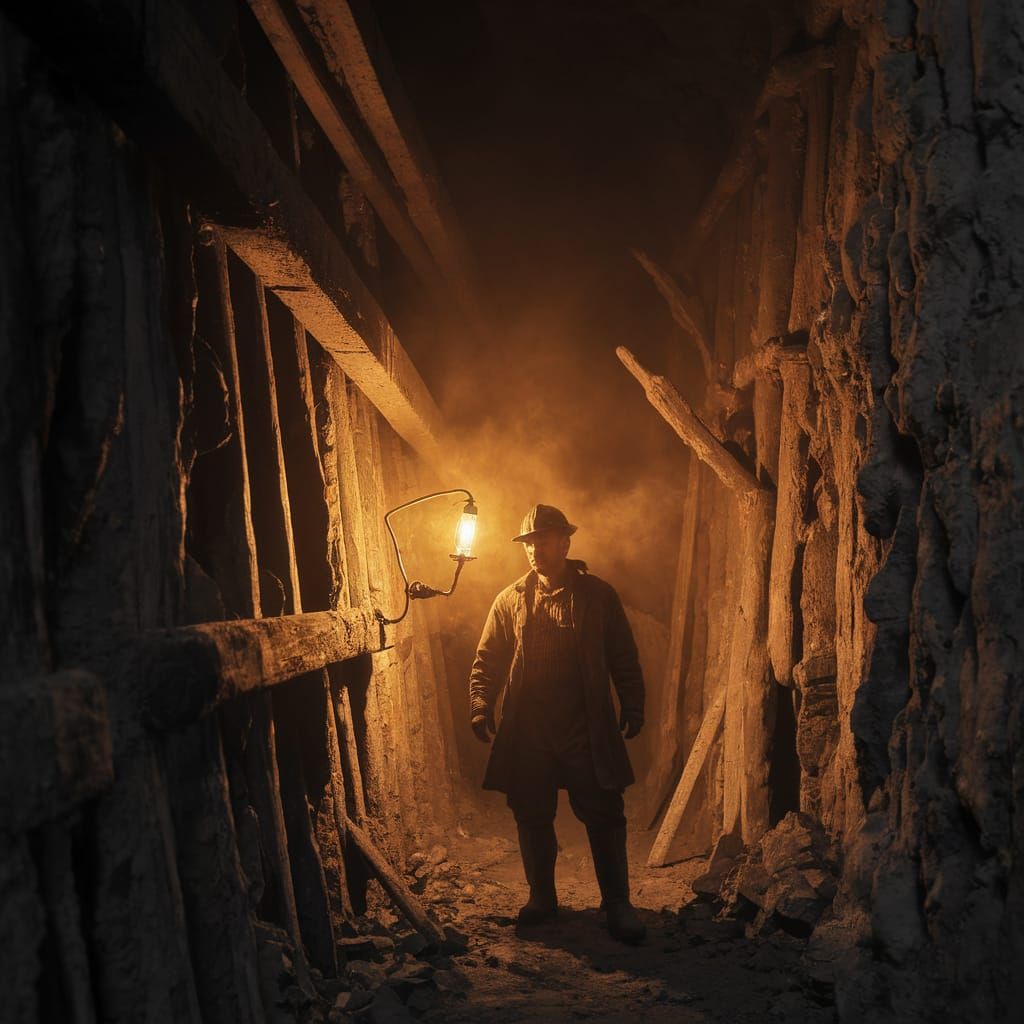 Coal Miner in 1840s Mine Shaft