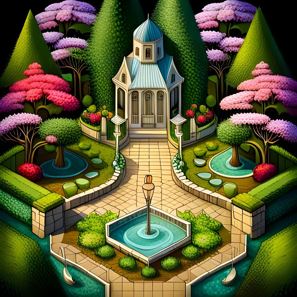 Fairytale Garden Isometric Illustration in Vibrant Colors