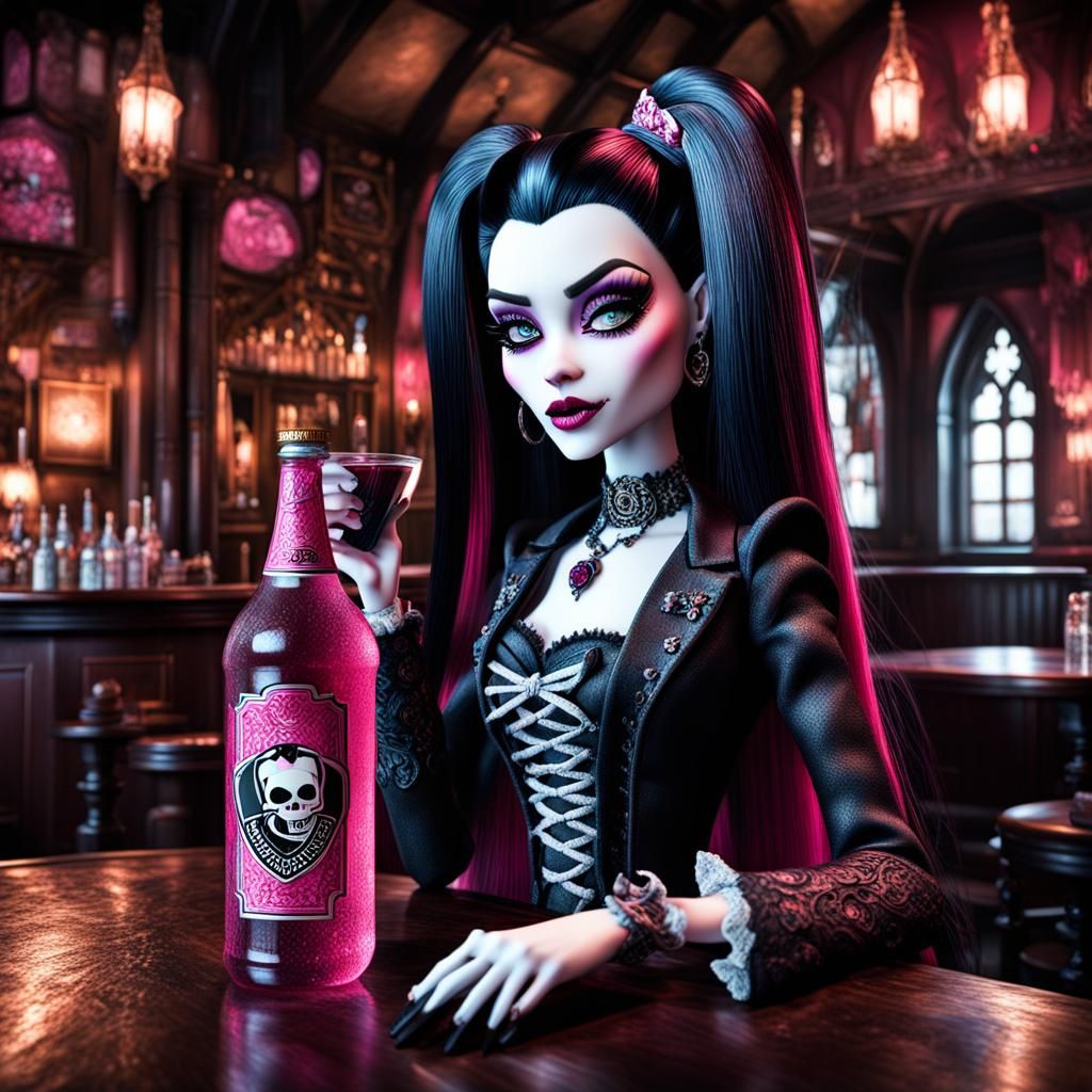 monster high draculaura drinking a bottle of wkd in a gothic...