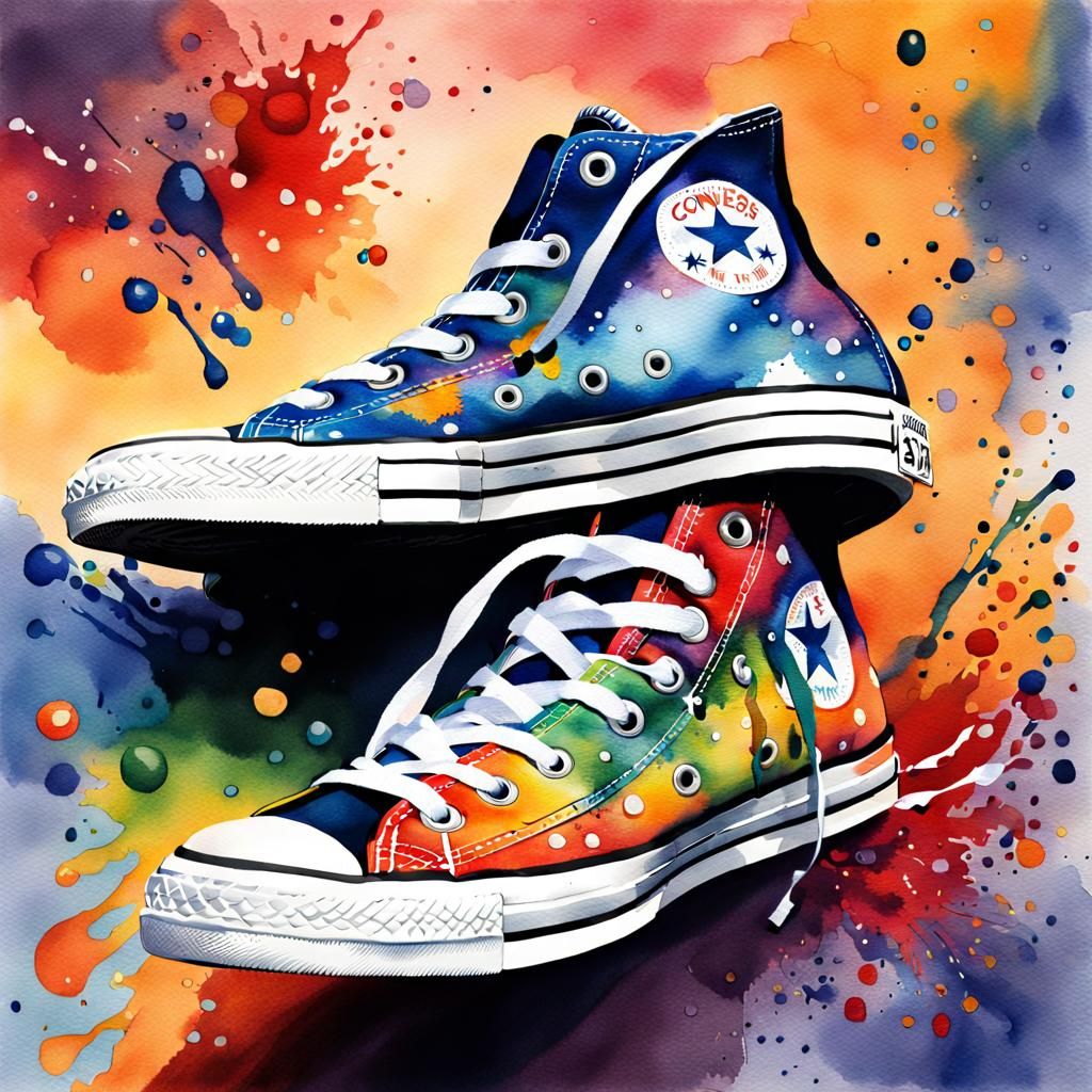 Watercolor Converse Sneakers in Splash Art Style